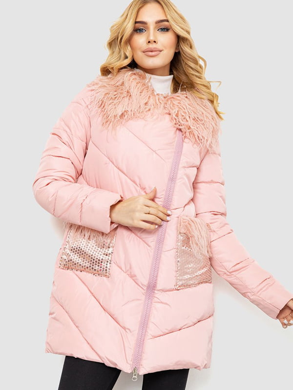 Куртка розовая с меховым воротником и карманами | 6608824