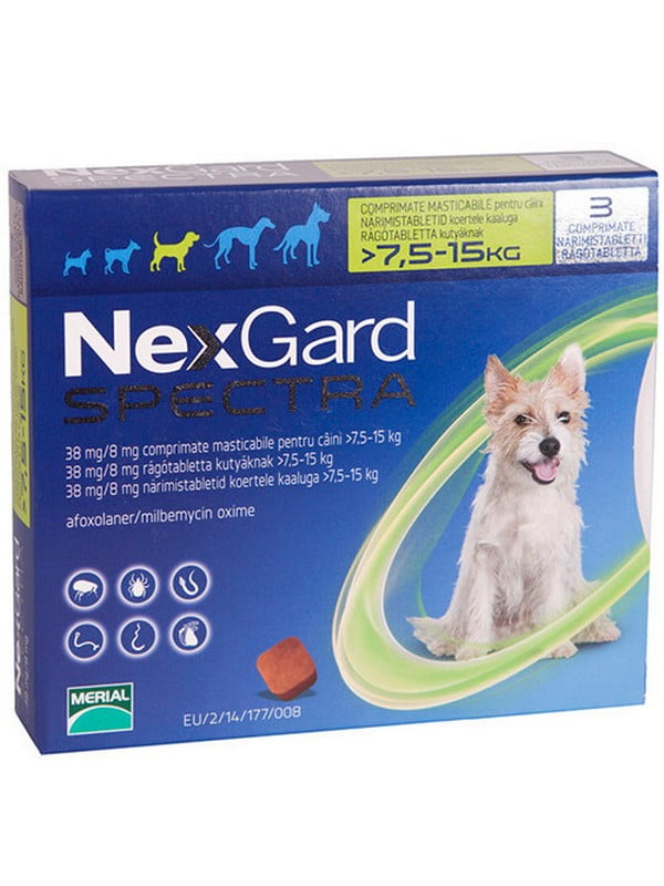 NexGard Spectra М таблетки от клещей, блох и гельминтов для собак весом от 7.5 до 15 кг | 6612098