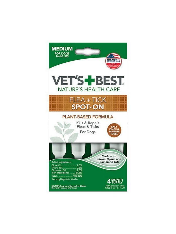 Vet`s Best Flea Tick Spot On средство от блох и клещей для собак М от 7 до 18 кг. - 4 х 3.1 мл. | 6612270