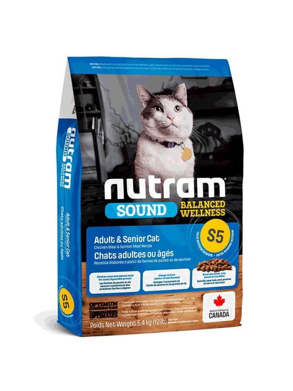 Nutram S5 Sound Balanced Wellness Natural Adult Senior корм для дорослих або літніх котів | 6613500