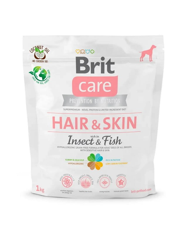Brit Care Dog Hair Skin Insect Fish беззерновой корм для собак с чувствительной кожей 1 кг. | 6613548