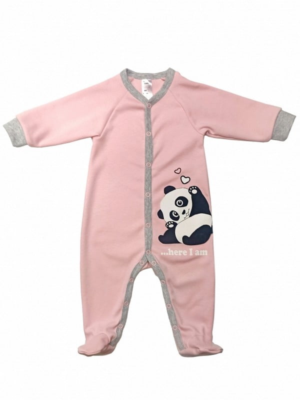 Комбінезон на рожевий кнопках з дизайном “Панда-милашка” | 6618703