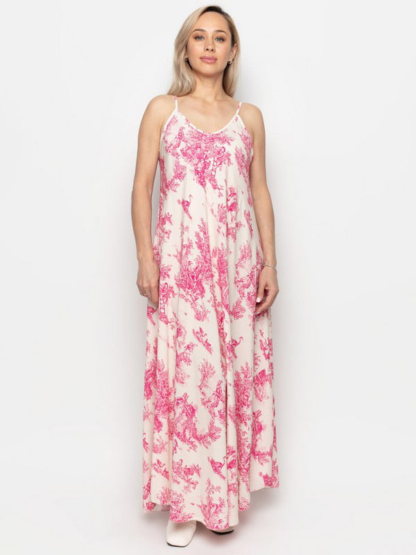 Платье А-силуэта розовое в принт | 6619880