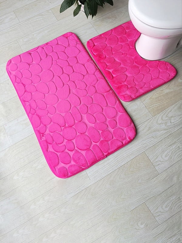 Набір 3Д килимків у ванну кімнату Камені 2 шт рожевий | 6621187