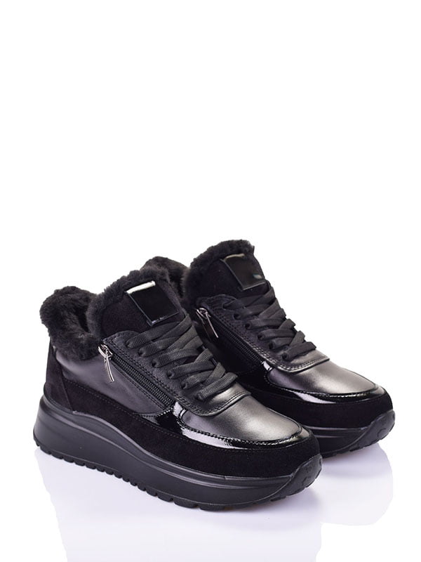 Зимові комбіновані кросівки чорного кольору | 6623988
