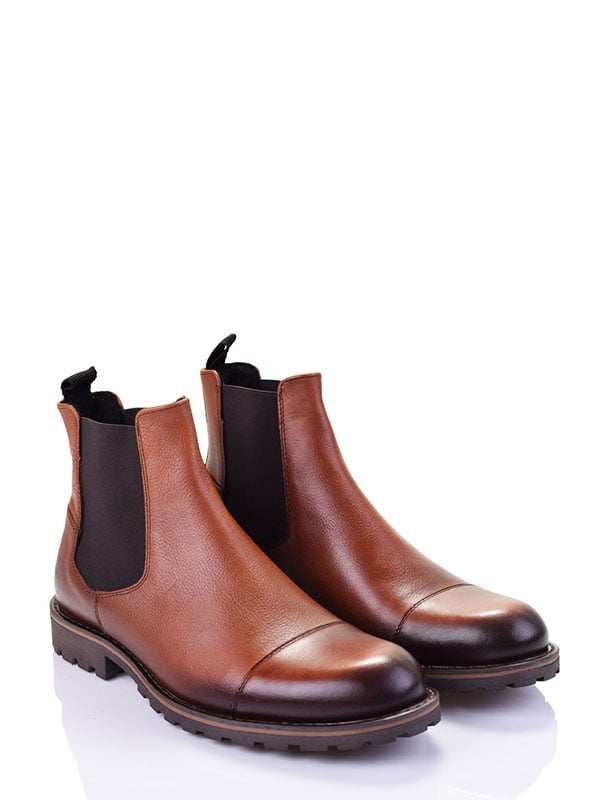 Кожаные ботинки коричневого цвета с резинками по боках | 6624012
