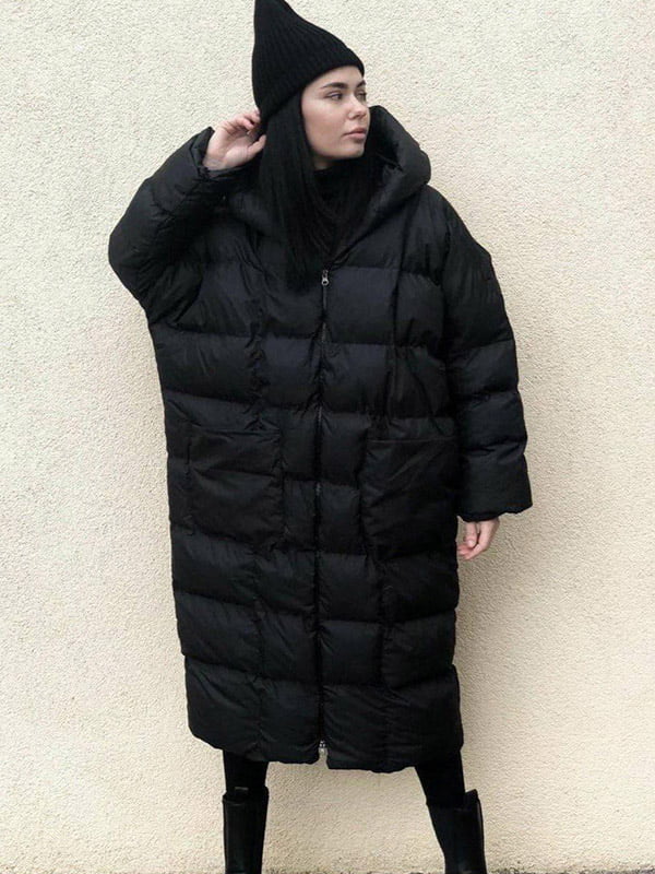 Стильний пуховик oversize чорний | 6624722