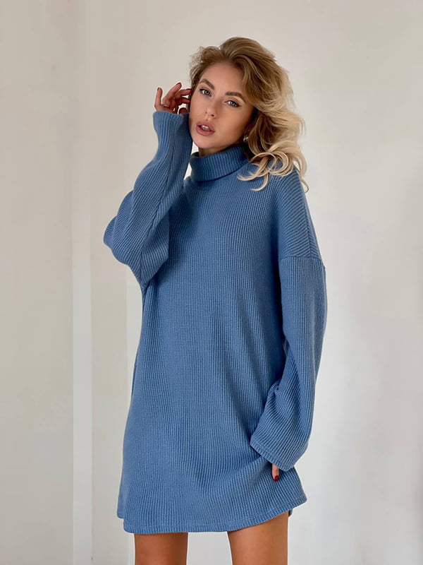 Теплое синее платье-свитер | 6628084