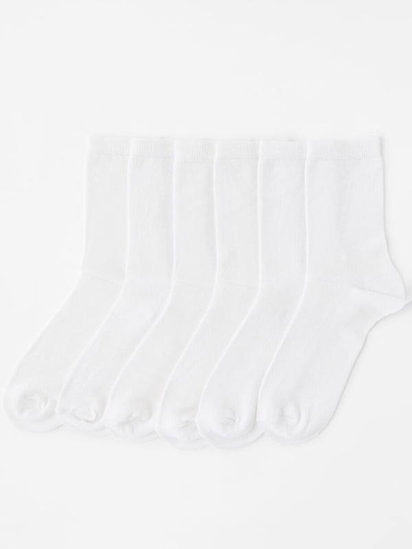 Набор белых однотонных высоких носков (6 пар) | 6303502