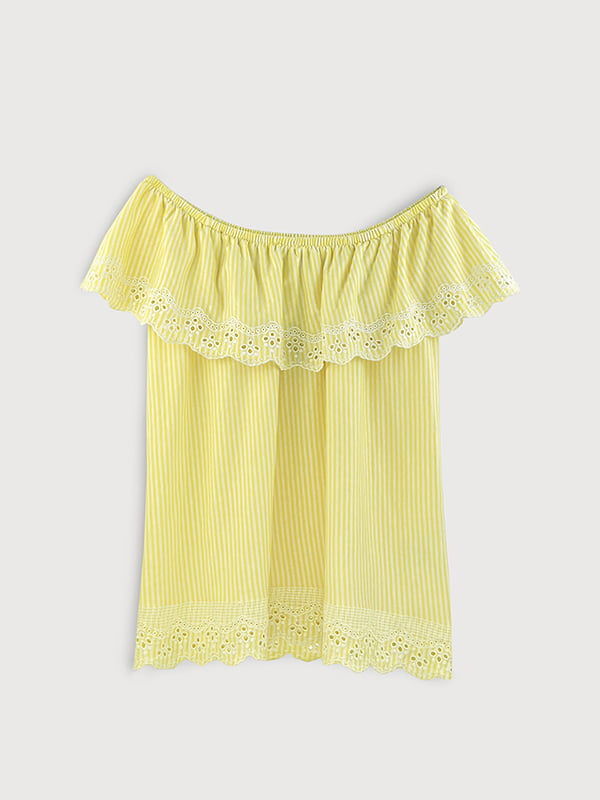 Жовта блуза в смужку, оздоблена вишивкою | 6630430