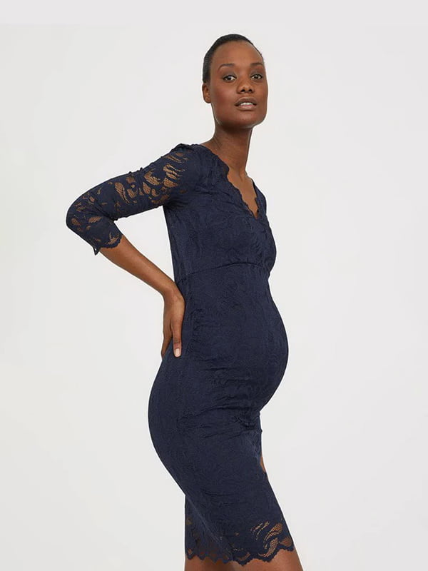 Платье для беременных синее кружевное | 6630565
