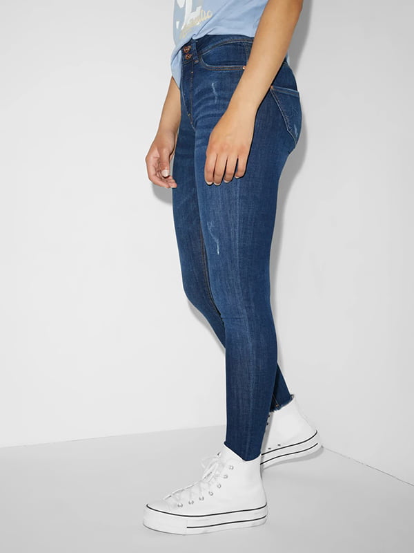 Сині джинси skinny із завищеною талією | 6631028