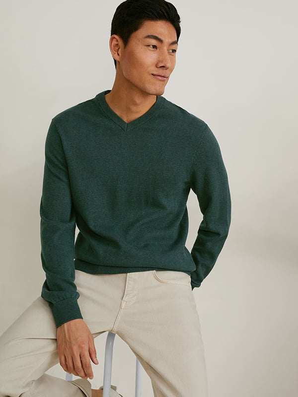 Пуловер зеленый хлопковый | 6631152