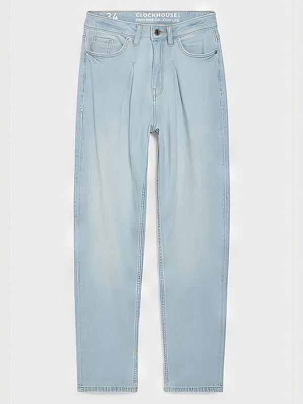 Голубые джинсы со складками и эффектом потертости | 6631467