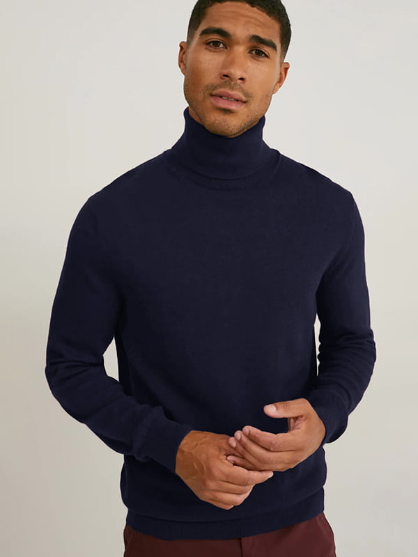 Базовий бавовняний светр темно-синього кольору | 6632100
