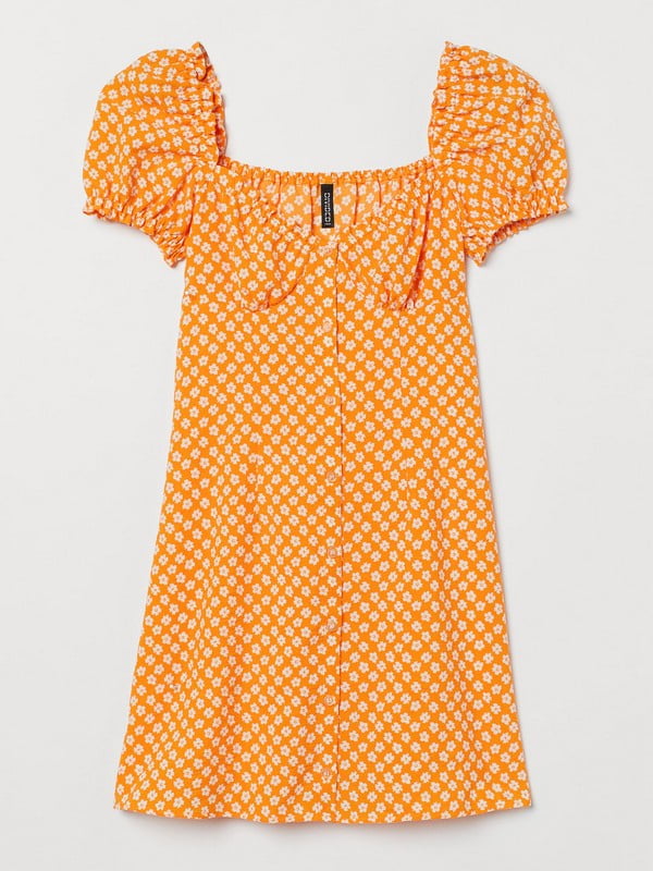 Платье А-силуэта оранжевого цвета в принт | 6632901