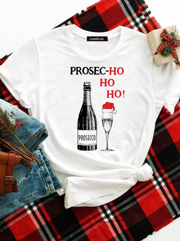 Футболка белая с принтом "Prosecco for Santa" | 6653541