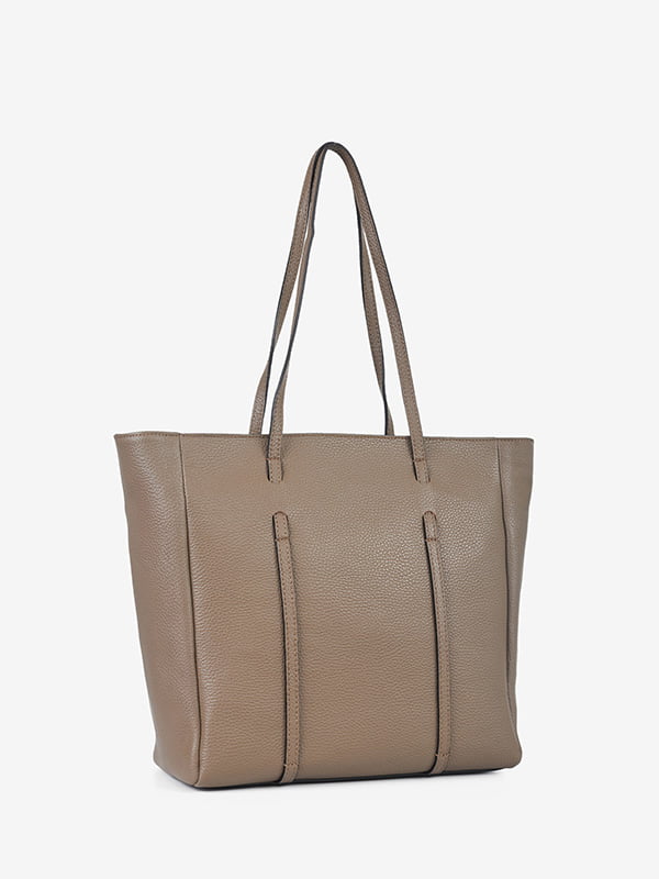 Большая кожаная сумка-шопер серо-коричневого цвета | 6653699