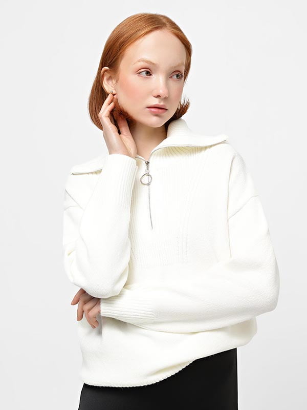 Білий светр із блискавкою та геометричною кокеткою | 6657152