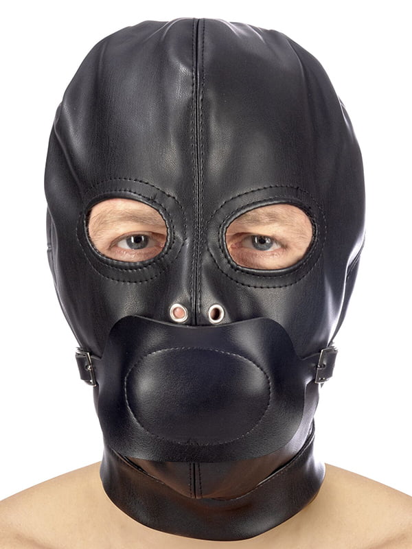 Капюшон з кляпом для БДСМ hood in leatherette with removable gag | 6669160