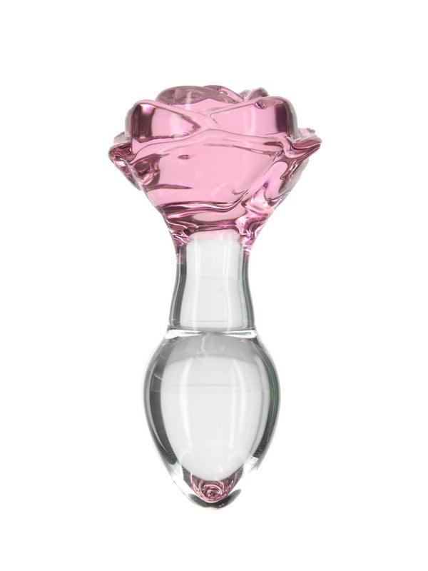 Скляна анальна пробка Rosy Luxurious Glass Anal Plug, ⌀3,3 см, віброкуля в подарунок | 6670799