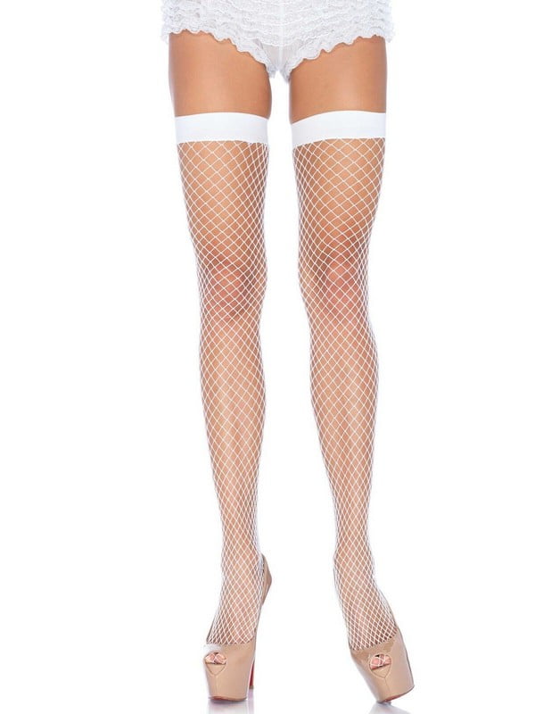 Панчохи-сітка Fishnet Thigh Highs White, дрібна сітка (one size) | 6671818