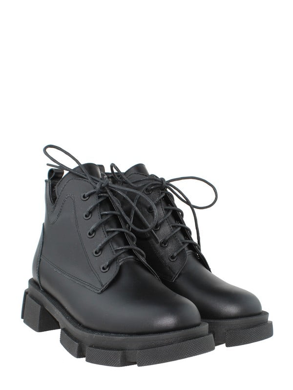 Чорні черевики з натуральної шкіри на шнурівці та блискавці | 6680138
