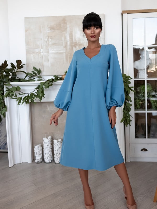 Сукня-футляр із об'ємними рукавами блакитна | 6679656