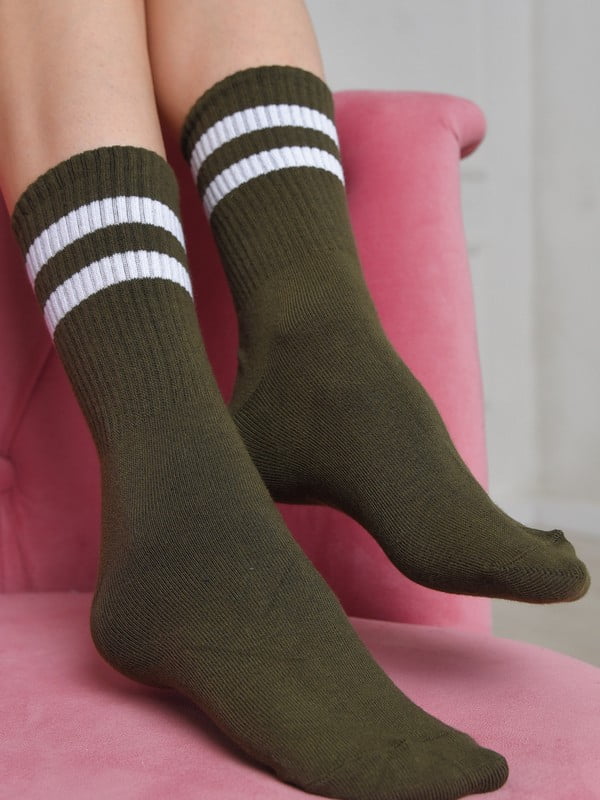 Шкарпетки високі кольору хакі | 6685712