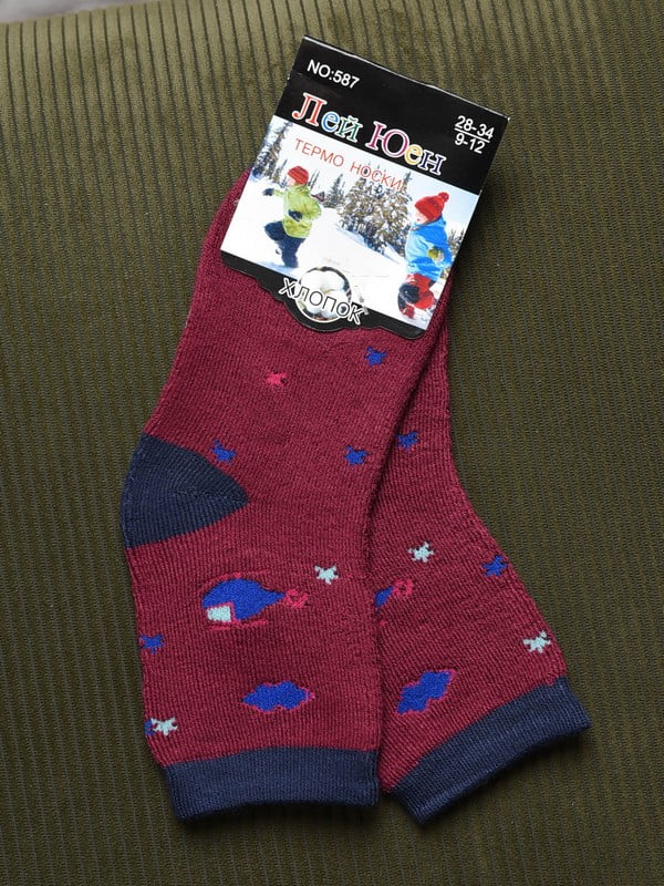 Шкарпетки махрові бордового кольору | 6687621