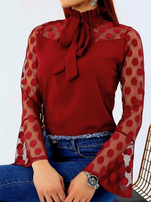 Блуза бордового цвета в горох | 6694363