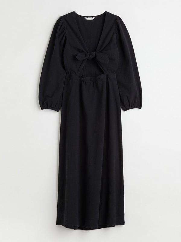 Розкльошена чорна сукня із зав'язками та вирізом спереду | 6697309