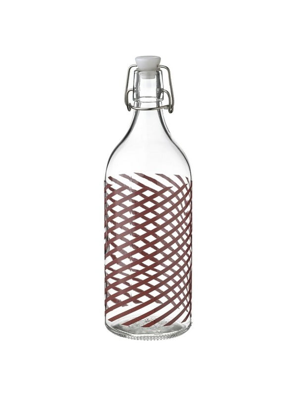 Пляшка з кришкою смугасте/сіро-рожеве прозоре скло 1 рік | 6689581