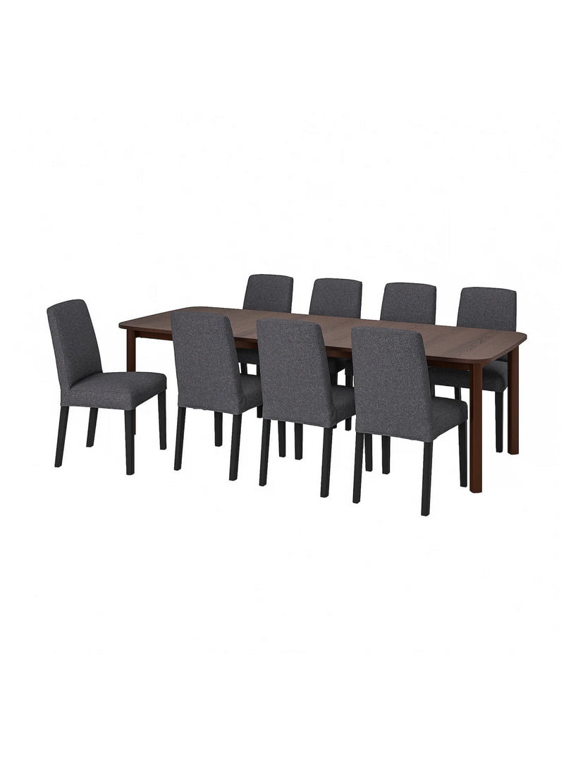 / BERGMUND Стіл і 8 стільців коричневий/Гуннаред середньо-сірий 150/205/260 см | 6692797