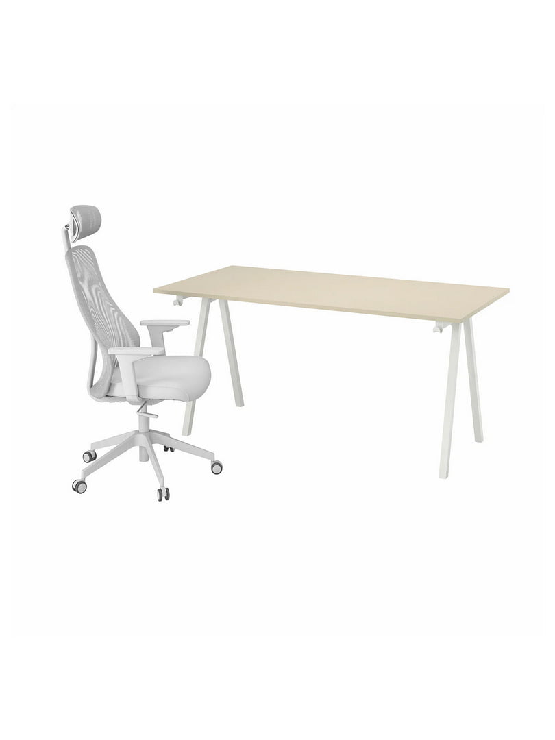 Письмовий стіл і стілець бежевий/білий світло-сірий | 6693648