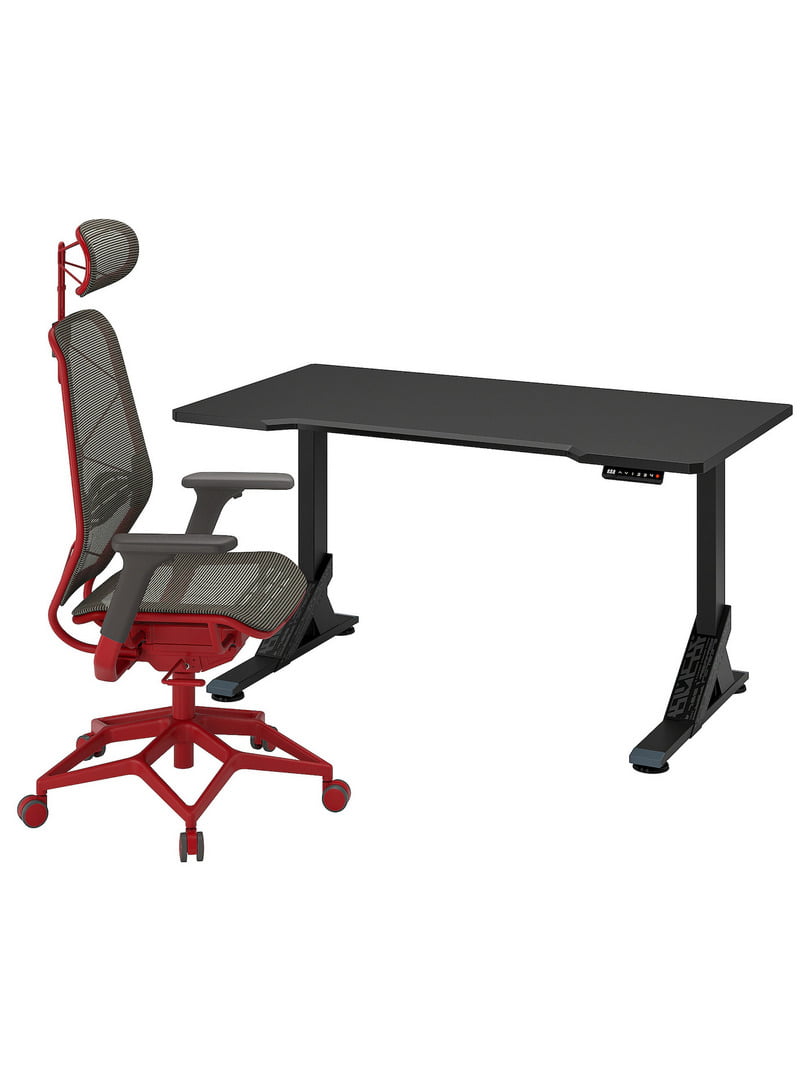 Ігровий стіл і стілець чорно-сірий/червоний 140х80 см | 6694077