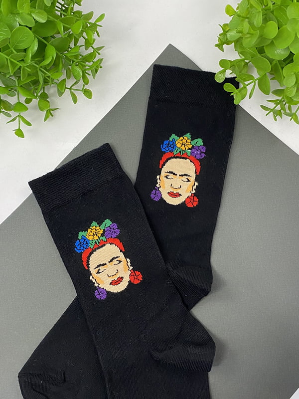 Шкарпетки чорні з принтом "Фріда Кало" | 6697887