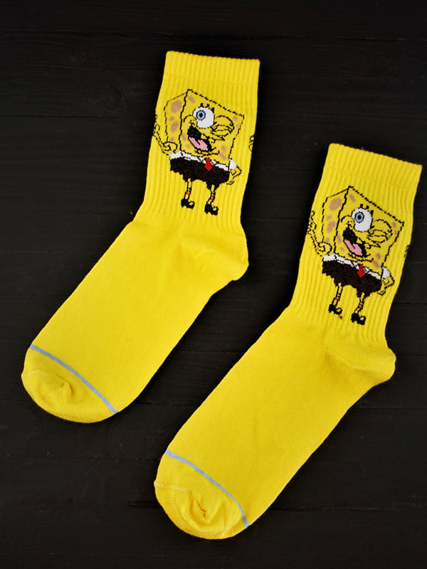 Шкарпетки жовті Premium з принтом "Спанч Боб" | 6697952
