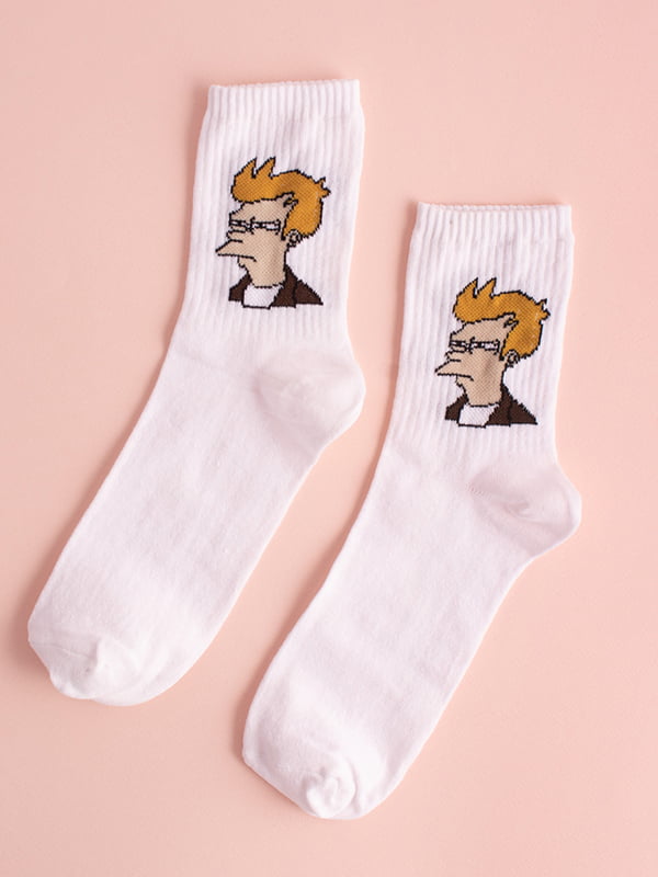 Шкарпетки білі з принтом "Футурама Фрай" | 6697974