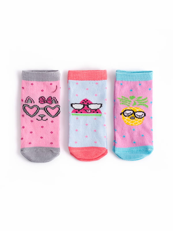 Набір дитячих шкарпеток із принтом "Фрукти в окулярах" (3 пари) | 6698017