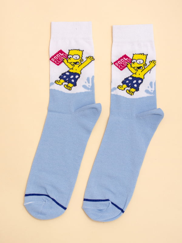 Шкарпетки біло-блакитні з принтом "Барт Сімпсон у басейні" | 6698085