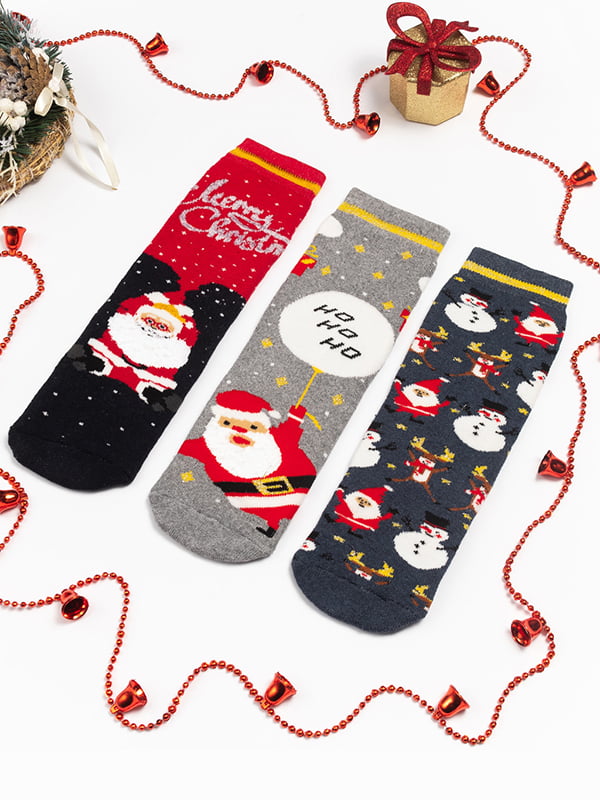 Набір новорічних махрових шкарпеток(3 пари) | 6698629