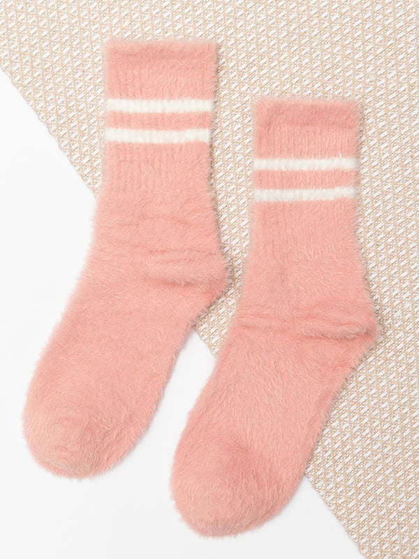 Жіночі шерстяні шкарпетки рожеві зі смужками | 6698657
