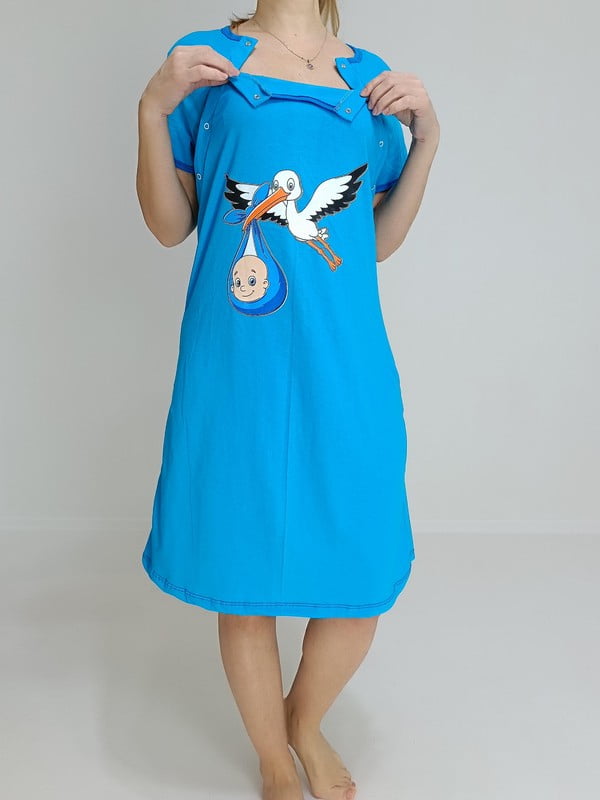 Сукня-туніка для мам, що годують блакитна з малюнком | 6700641