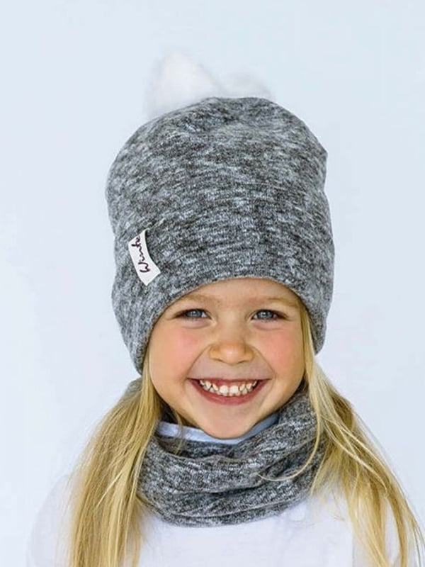 Сірий меланжевий комплект: шапка і шарф-хомут | 6701325