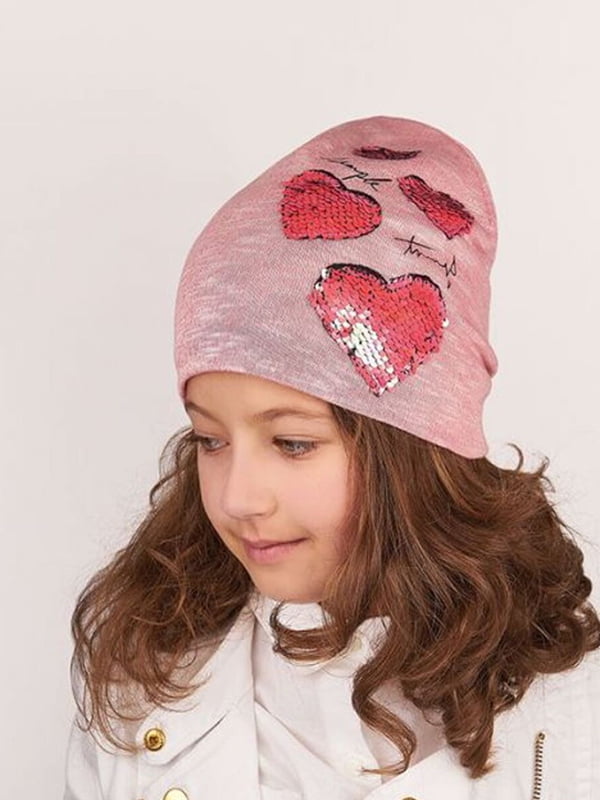 Рожева шапка, декорована пайєтками | 6701937