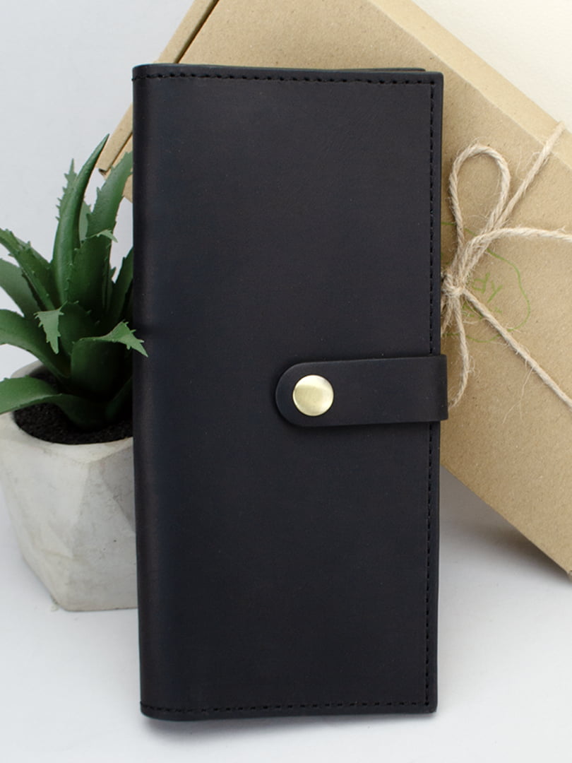 Кожаный вертикальный кошелек в черном цвете | 6084802