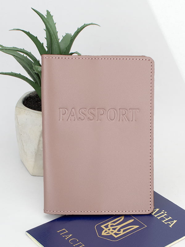 Обкладинка на паспорт нюдового кольору з тисненням | 6085024