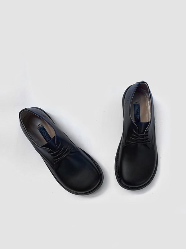Шкіряні чорні туфлі на плоскій підошві | 6703031