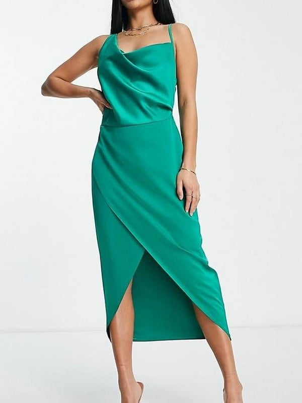 Зелена сукня-міді в білизняному стилі з оригінальним ліфом  | 6700101